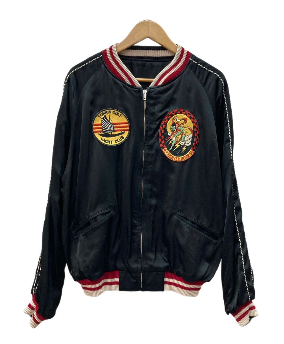 明仙縫製 MYOSEN Reversible Souvenir Jacket リバーシブル スーベニア ジャケット スカジャン ジップアップ アウター 黒 ジャケット 刺繍 ブラック 104MT-3047