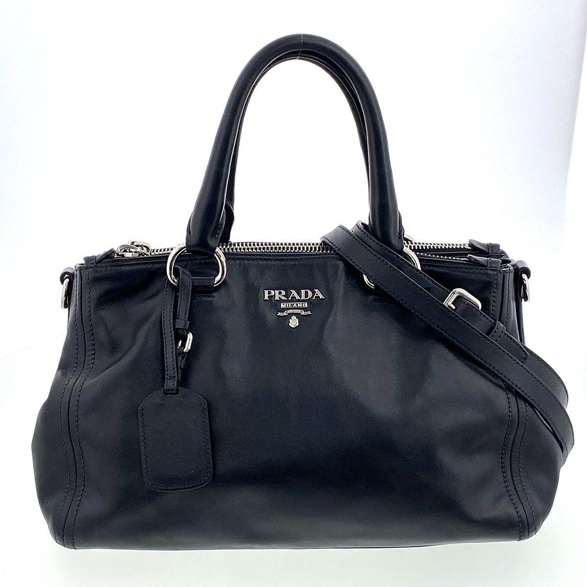 PRADA プラダ 2WAY レザー トートバッグ ハンドバッグ BN2866 レディース レザー ブラック シルバー金具 中古