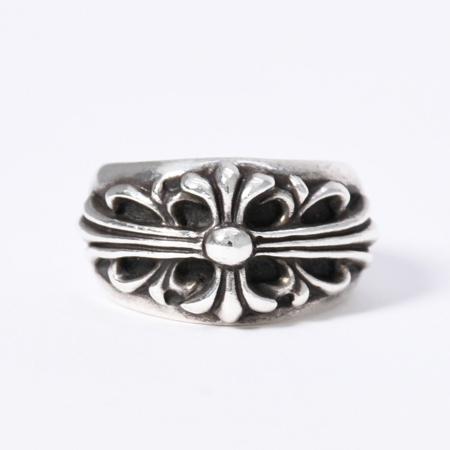 極美品 CHROME HEARTS クロムハーツ FLORAL CROSS フローラルクロス リング 指輪 重量約18.05g サイズ17号 中古 4a003775