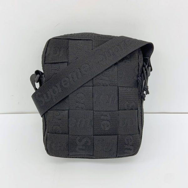 Supreme シュプリーム ウーブンショルダーバッグ ロゴ ジッパー カバン 織り柄 小さめ ストリート メンズ ブラック 鞄 DM19245■