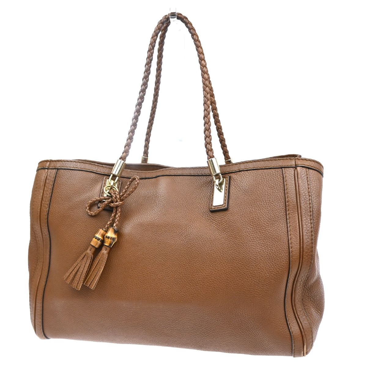 GUCCI グッチ バンブー ショルダートートバッグ ブラウン レザー 35KC218