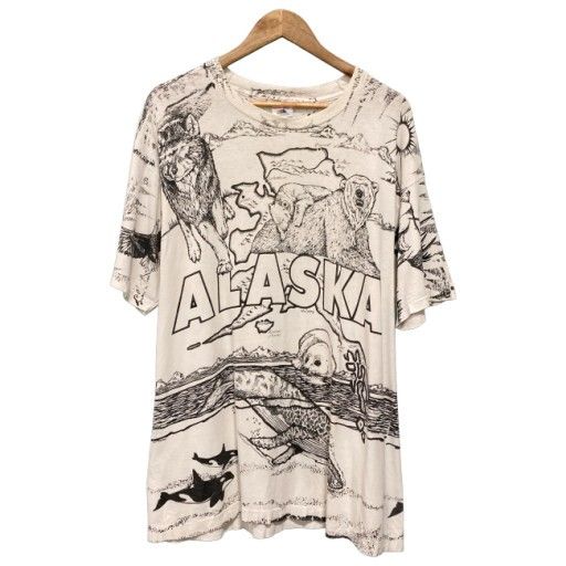 【中古】　FRUIT OF THE LOOM　Tシャツ　90s vintage　90年代　OLD　半袖　トップス　クルーネック　アニマル　アラスカ　オーバーサイズ　カナダ製　古着　/7309