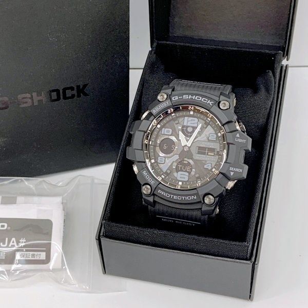 CASIO カシオ 腕時計 G-SHOCK ソーラー電波時計 MUDMASTER 美品 GWG-100-1AJF 付属品付き タフソーラー アナログ カジュアル メンズ ブラック 時計 DF19279■
