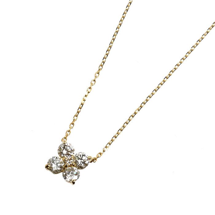 Vendome Aoyama ヴァンドーム青山 K18YG イエローゴールド カローラ ネックレス AGAN630145DI ダイヤモンド0.42ct 2.1g ～46cm フリーチェーン レディース 中古