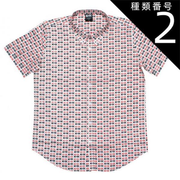 種類2：Medium AC/DC / Logo Pattern Button Down Short Sleeve Shirt 2 (White) - エーシー・ディーシー ボタンダウン シャツ