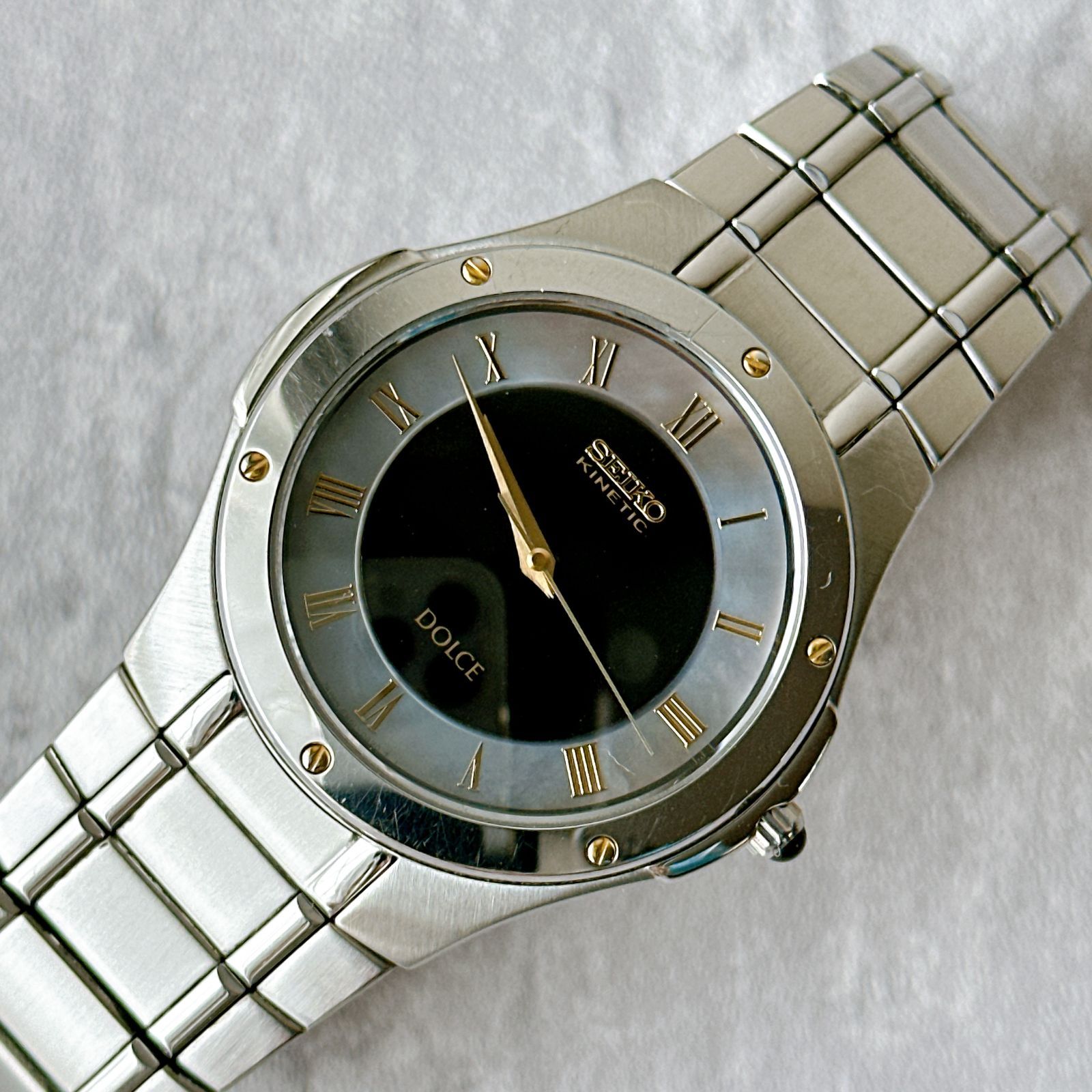 SEIKO DOLCE KINETIC セイコードルチェ 新品蓄電池交換済 ブラック文字盤 ローマンインデックス ドルチェ メンズ腕時計 セイコー ドレスウォッチ