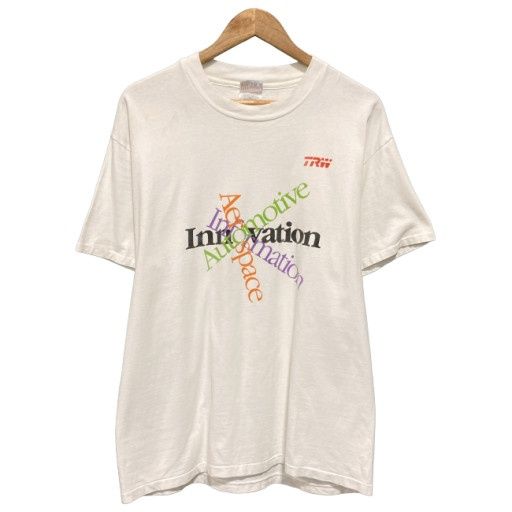 【中古】　Hanes　Tシャツ　90s vintage　90年代　OLD　半袖　トップス　クルーネック　TRW　企業ロゴ　古着　/7309