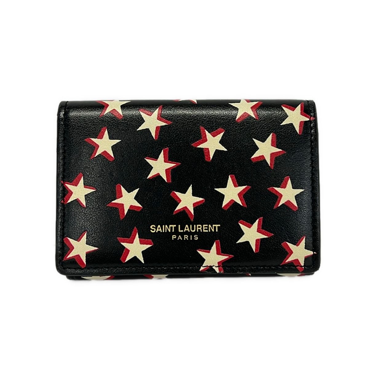 SAINT LAURENT PARIS(サンローランパリ) 3つ折り財布 タイニー ウォレット 459784 黒×白×レッド 星柄 レザー