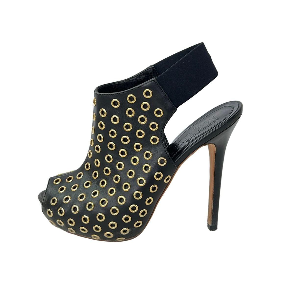 ALEXANDER McQUEEN(アレキサンダーマックイーン) サンダル 35 レディース - 黒×ゴールド ハトメ レザー