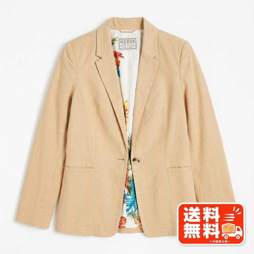 GUESS ゲス リネン混 ストライプ テーラードジャケット ベージュ