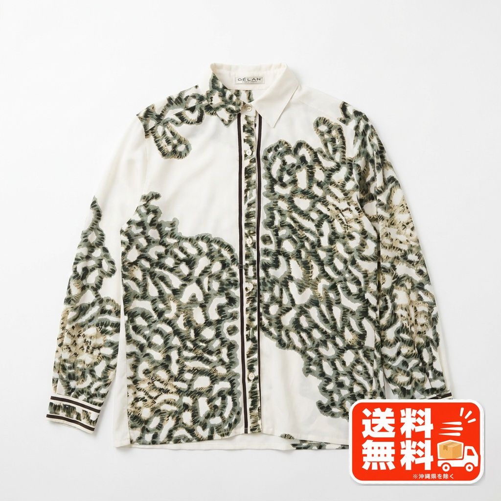 ÉLAN エラン 総柄シャツ ブラウス ホワイト 長袖 レトロ AKIRANAKA風