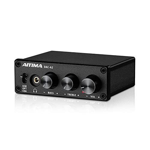 AIYIMA DAC-A2 ヘッドフォンアンプ PC-USB/光/コアキシャル入力、RCA/3.5mmヘッドフォン出力 デジタル/アナログ変換 アナログ卓上オーディオコンバーター 5V 24Bit 192kHzkk