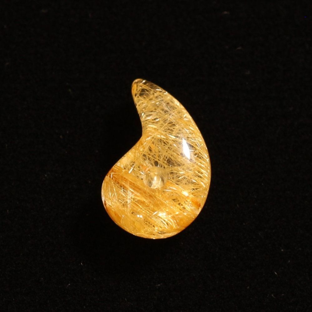 天然石 勾玉ゴールドルチル 約0.5g 黄金に輝くルチルがぎっしり 仕事運 成功 お守り GHM35 交換用ゴム＆巾着付 財運 石 京海堂　天然石の卸　京の蔵