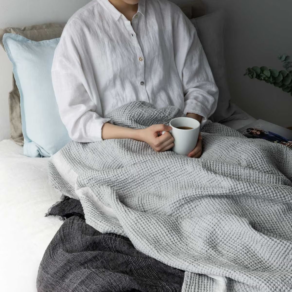 未使用新品　リーノ・エ・リーナ　リネンブランケット トランザット ライトグレイ　S11　LINO E LINA　麻　タオルケット　ガーゼケット　夏掛け　グレー　灰色