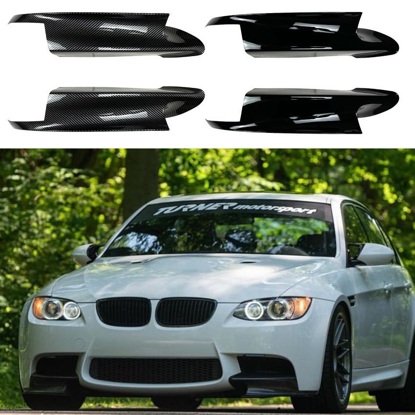 BMW 3シリーズ E90 E91 E92 E93 M3 2006-2013対応 フロントバンパーコーナー用ボディステッカー ABS製 貼り付け式 ピアノブラック カーボン調 外装アクセントパーツ 前まわりを引き締めるスポーティデザイン ドレスアップ用
