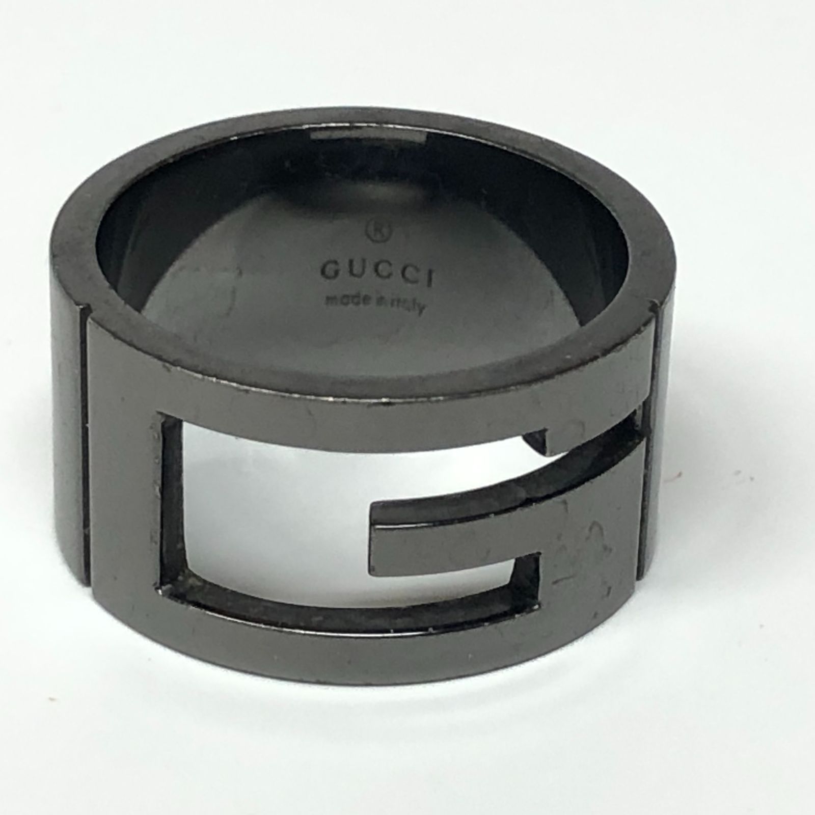 m001 C3 グッチ GUCCI カットアウトG 20～21号 ワイドリング 指輪 ガンメタ 燻し加工