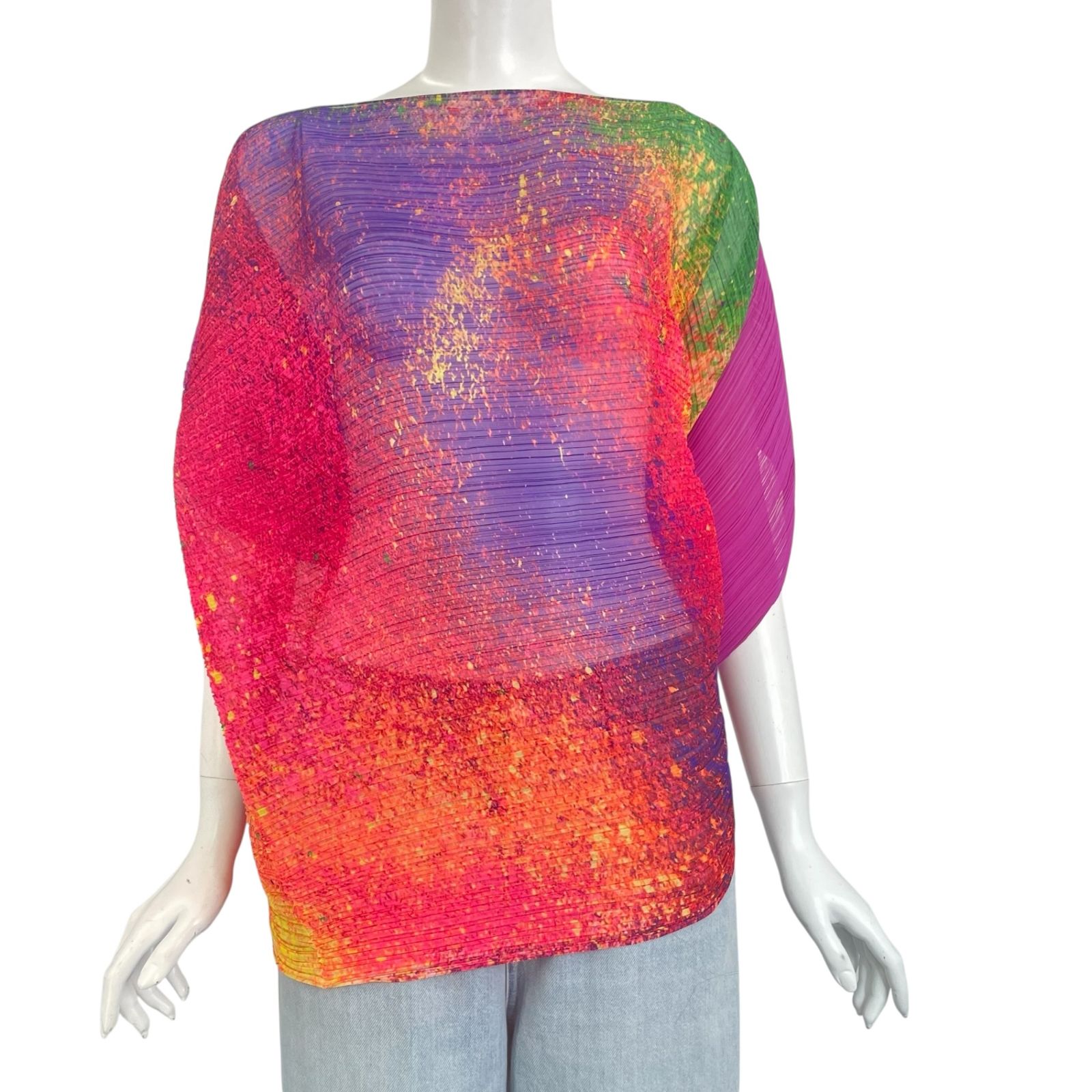 レア 希少 新品同様 ISSEY MIYAKE イッセイミヤケ PLEATS PLEASE プリーツプリーズ ポンチョ 星の空柄 総柄 変形 マルチカラー