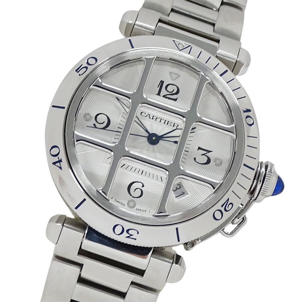 カルティエ Cartier 時計 メンズ ブランド パシャ グリッド デイト 自動巻き AT ステンレス SS W31040H3 シルバー 裏スケ 磨き済み 【中古】