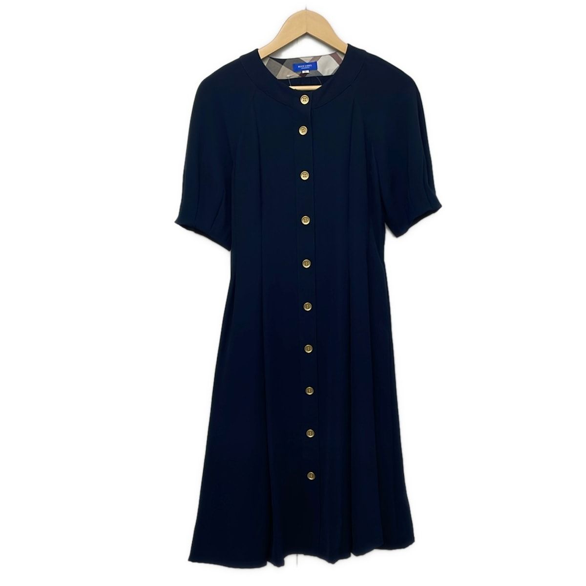ブルーレーベルクレストブリッジ ワンピース サイズ36 S レディース美品 - ネイビー クルーネック/半袖/ロング/シャツワンピ