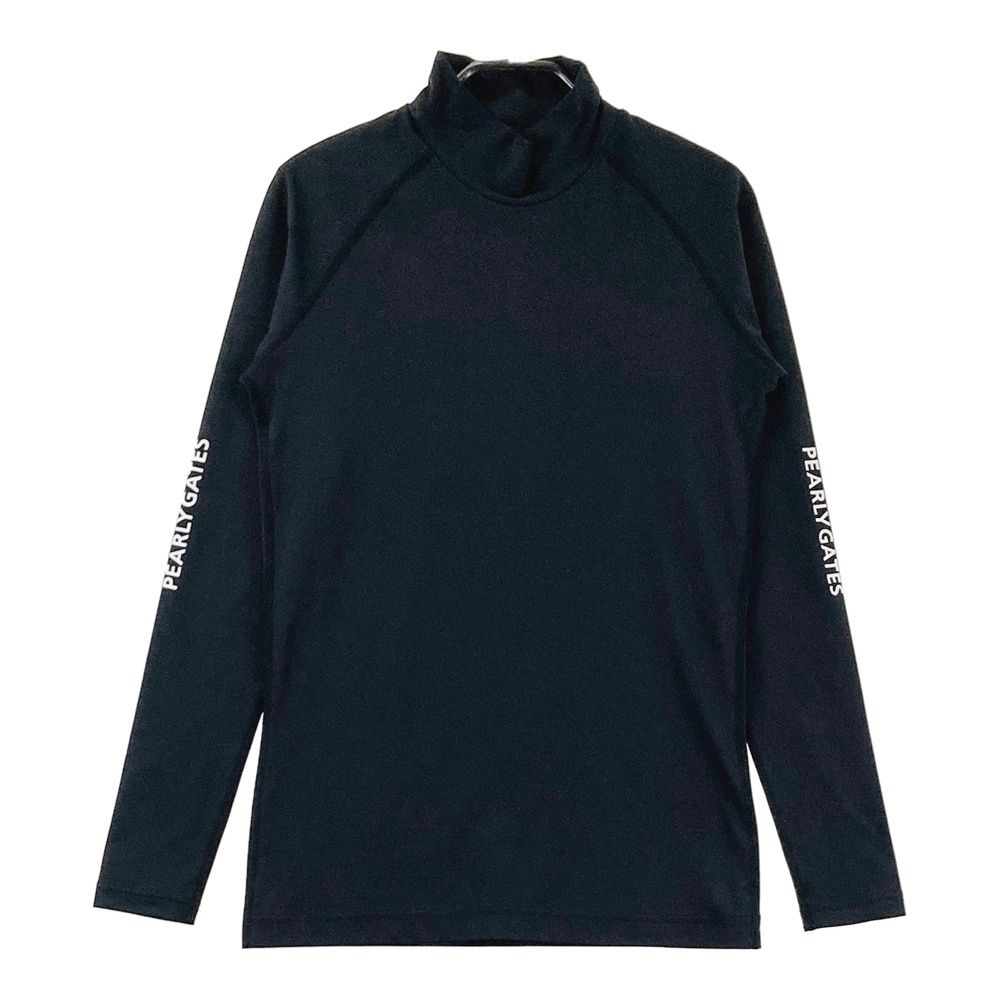 サイズ：3 PEARLY GATES パーリーゲイツ 2023年モデル 袖ロゴ ハイネック 長袖Tシャツ ブラック系 [240101503989] ゴルフウェア メンズ ストスト