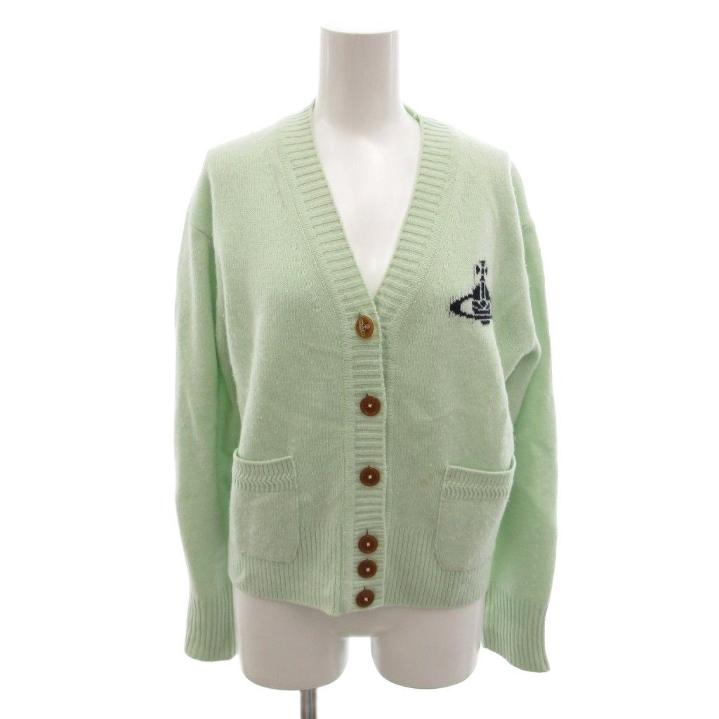 ヴィヴィアンウエストウッド Vivienne Westwood カーディガン ニット オーブ Vネック カシミヤ混 0S 黄緑 グリーン系 /FF