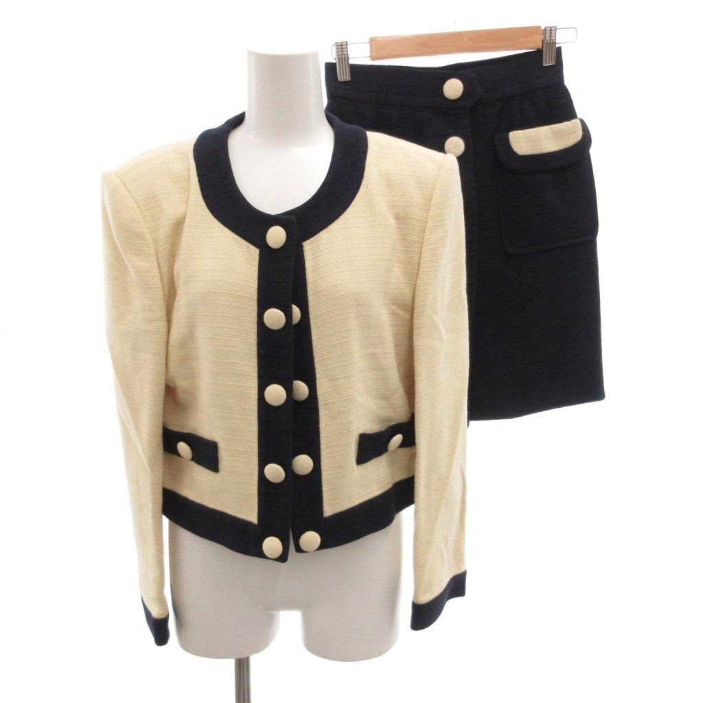 モスキーノチープアンドシック MOSCHINO CHEAP AND CHIC セットアップ スーツ ジャケット スカート タイト 羽織り 9 ネイビー ベージュ /FF