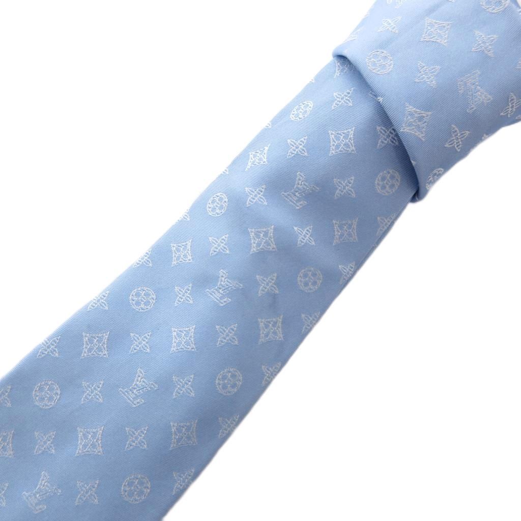 ルイヴィトン LOUIS VUITTON ネクタイ ナロータイ シルク 絹 モノグラム ロゴ 総柄 水色 ライトブルー /FF