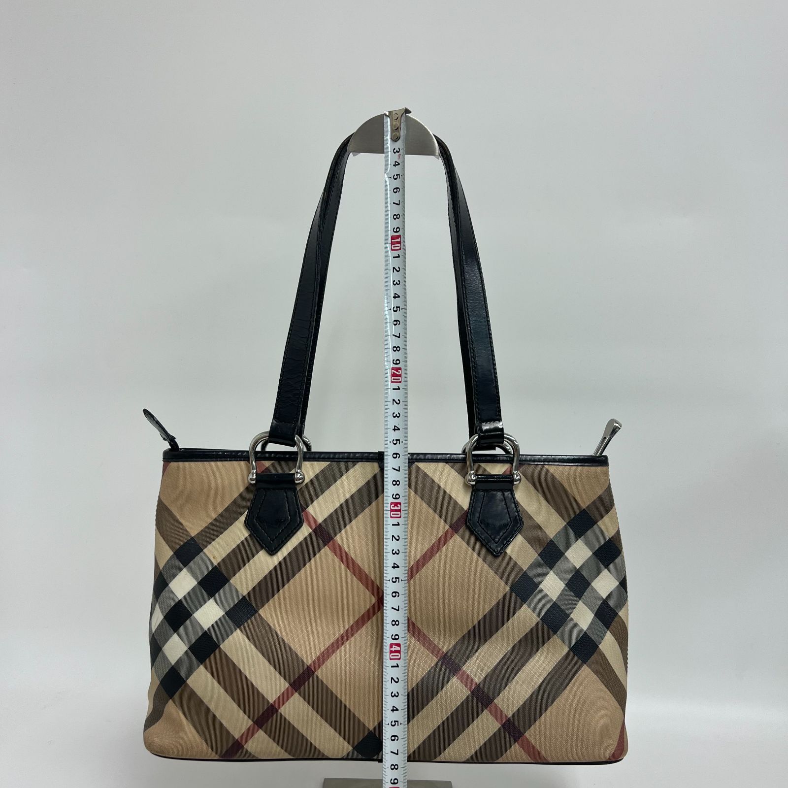 Burberry ノバチェック トートバッグ 定番】バーバリー トートバッグ ノバチェック PVC レザー 黒（0182
