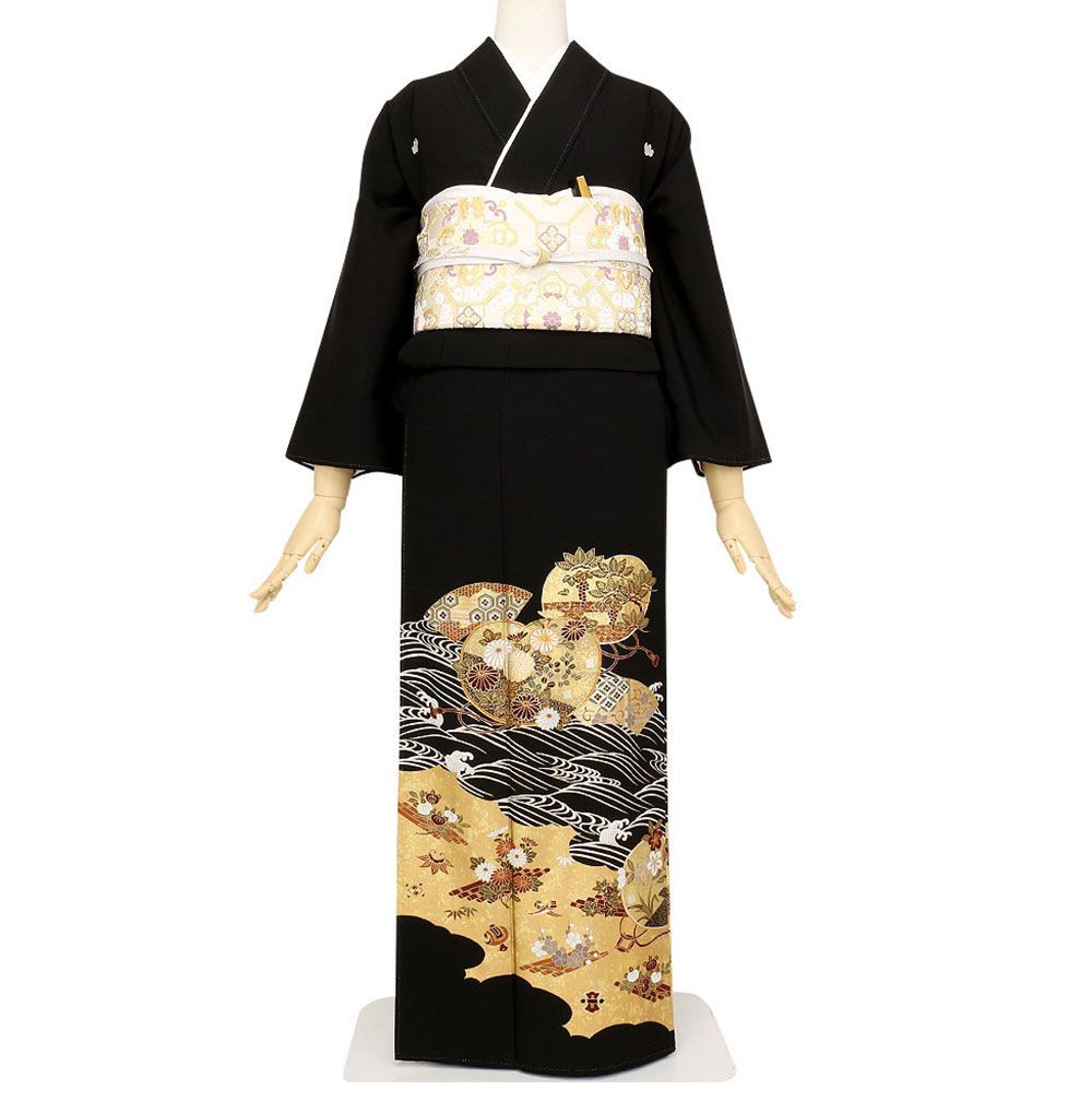 礼装用　黒留袖　橘に花筏　着物単品　【結婚式、披露宴などの祝い事に】旧レンタル商品