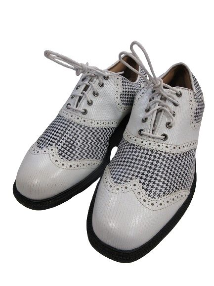 フットジョイ FootJoy スパイク 靴 ゴルフ シューズ チェック 千鳥格子 サイズ 25.5 黒 白 QQQ