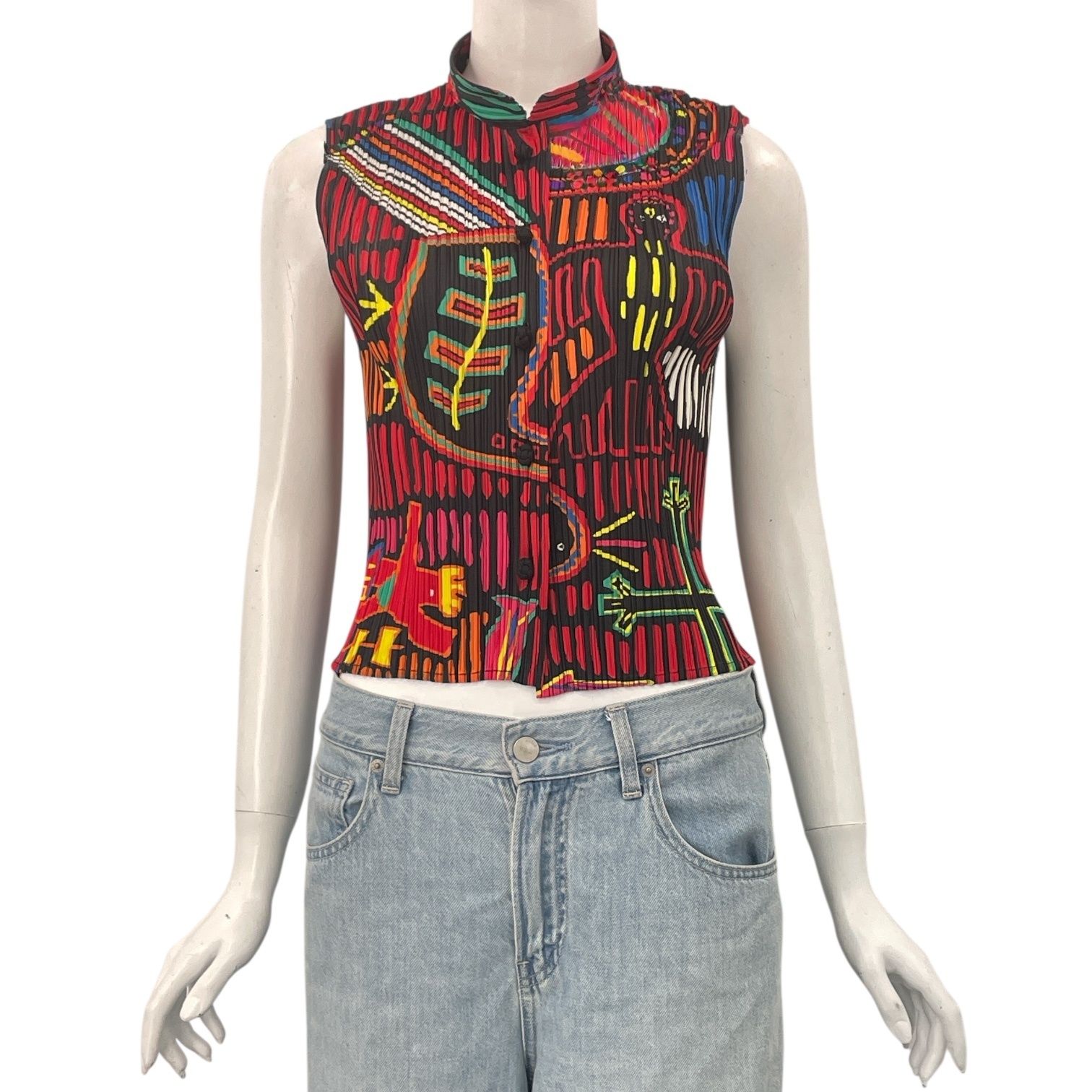 極美品 ISSEY MIYAKE イッセイミヤケ PLEATS PLEASE プリーツプリーズ カットソー アニマル エスニック 壁画プリント マルチカラー サイズ3