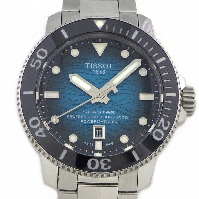 ティソ TISSOT 腕時計 シースター T120.607.11.041.00/T120607A デイト 裏スケ 夜光インデックス 夜光針 回転ベゼル グラデーションブルー文字盤 SS セラミック 自動巻き 【箱・保付き】 【中古】