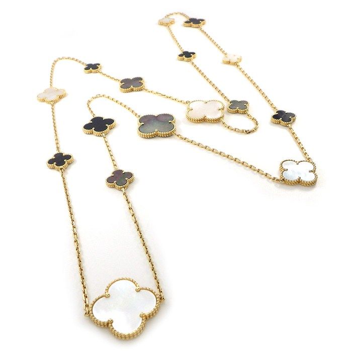 ヴァンクリーフ＆アーペル Van Cleef & Arpels ロングネックレス マジックアルハンブラ 16モチーフ VCARD79400 オニキス ホワイト/グレー シェル 【箱・保付き】 【中古】