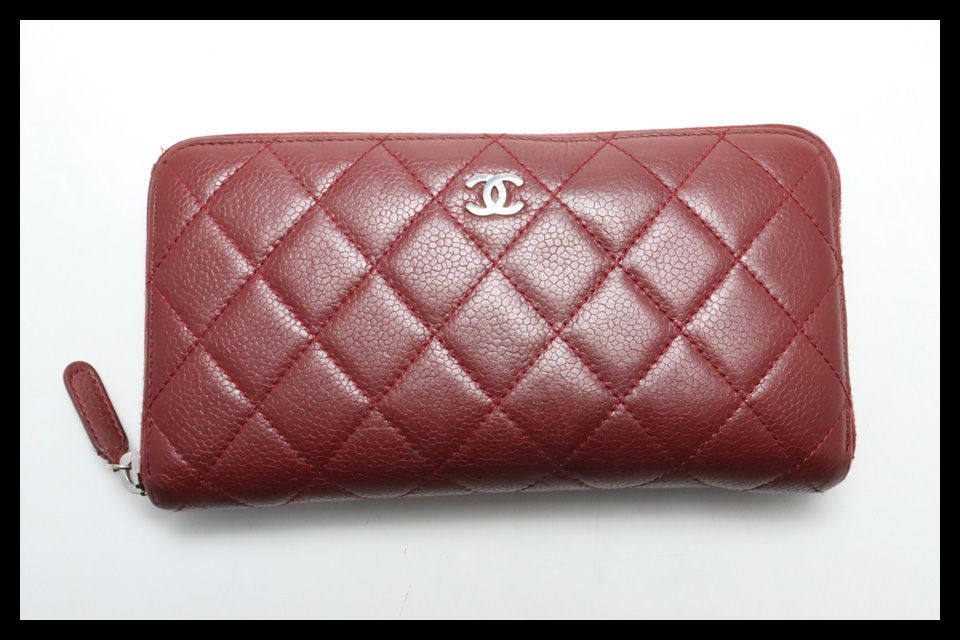 ■CHANEL 18番台 マトラッセ キャビアスキン SV金具 レザー ラウンドファスナー 長財布 シャネル ■0528pg29571