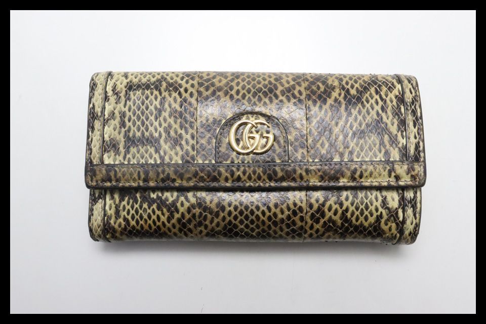 ■GUCCI GGマーモント パイソン×レザー 2つ折り長財布 グッチ ■0528pg294-5D