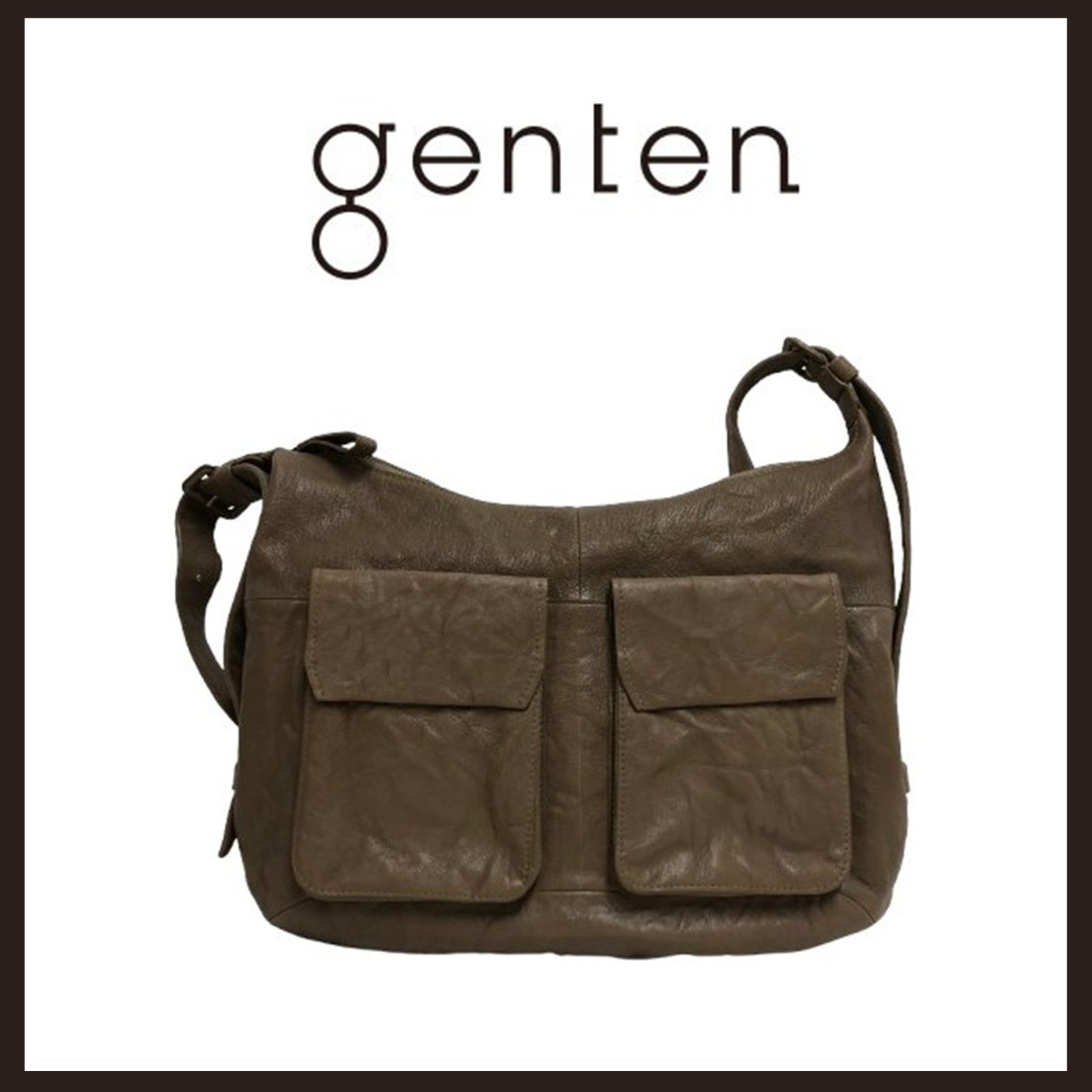 未使用 genten ゲンテン ゴートシュリンク ショルダーバッグ ブラウン系