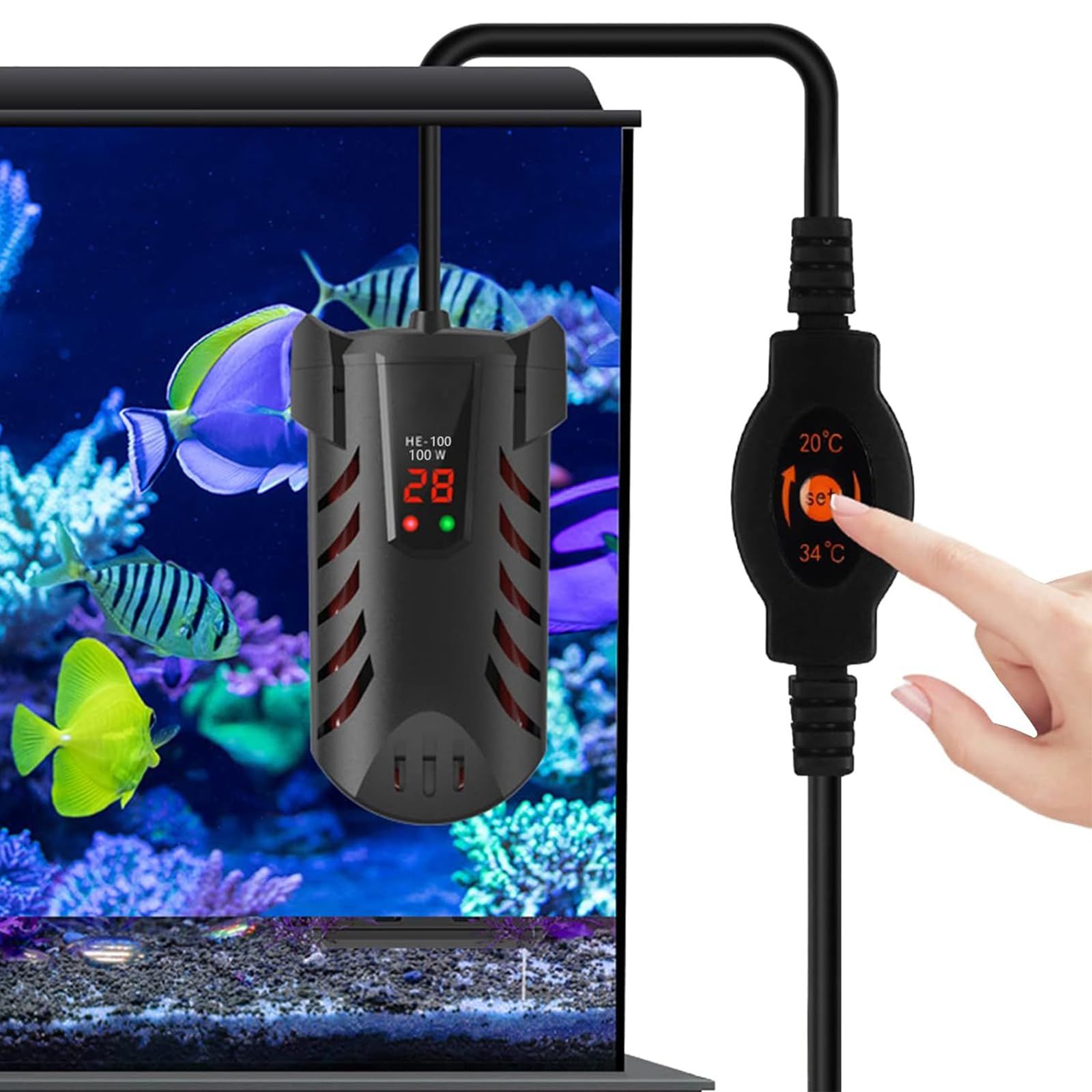 ZHHMl 水槽ヒーター オートヒーター LEDディスプレー 15-34°C温度調節 安全カバー付き熱帯魚用ヒーター 縦横設置 淡水海水両用 ...