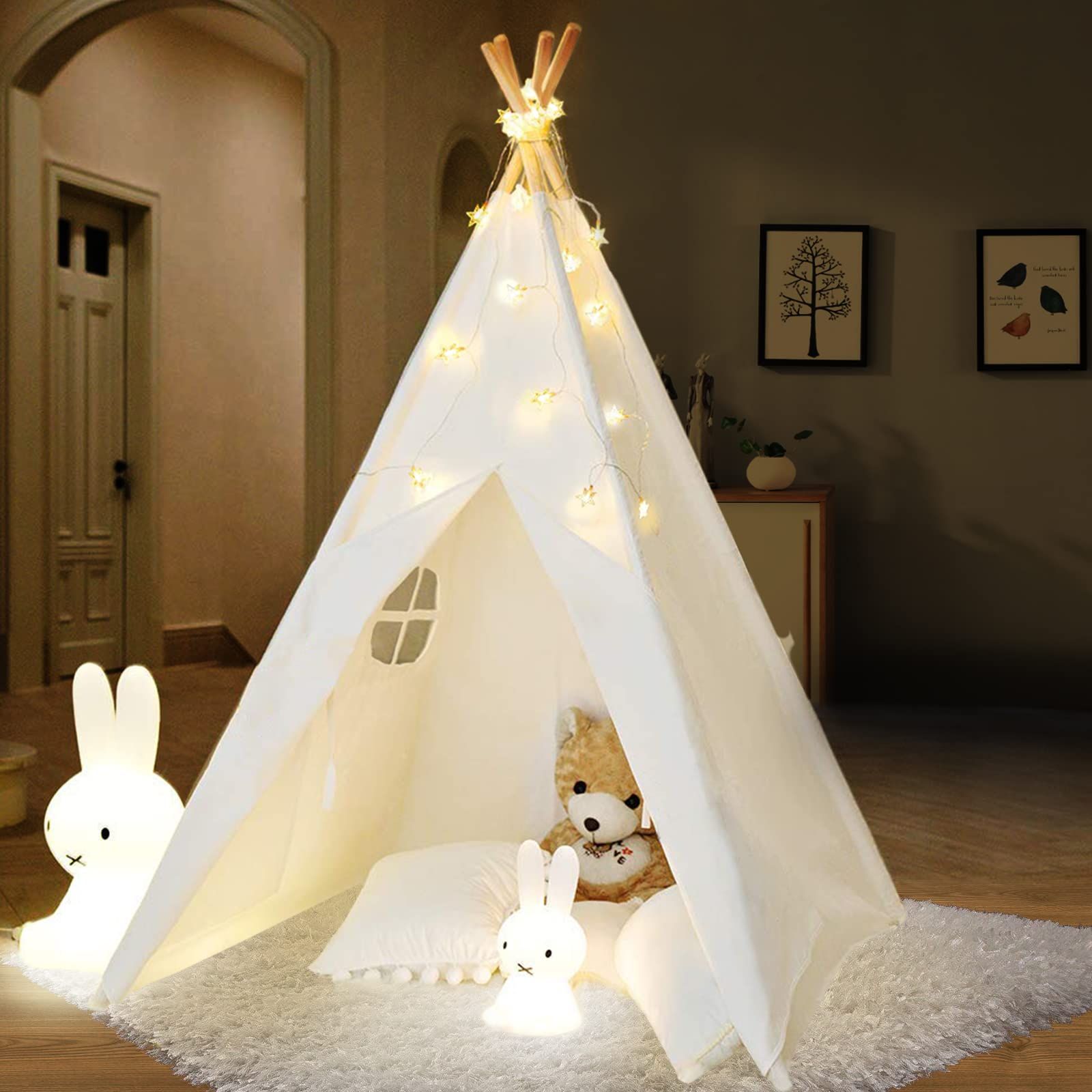 IREENUO キッズテント テントハウス 子供テント インディアンテント 秘密基地 知育玩具 子供用テント kids tent 睡眠テント お誕生日 出産祝い プレゼント LEDスターライト付き 0 6,532円