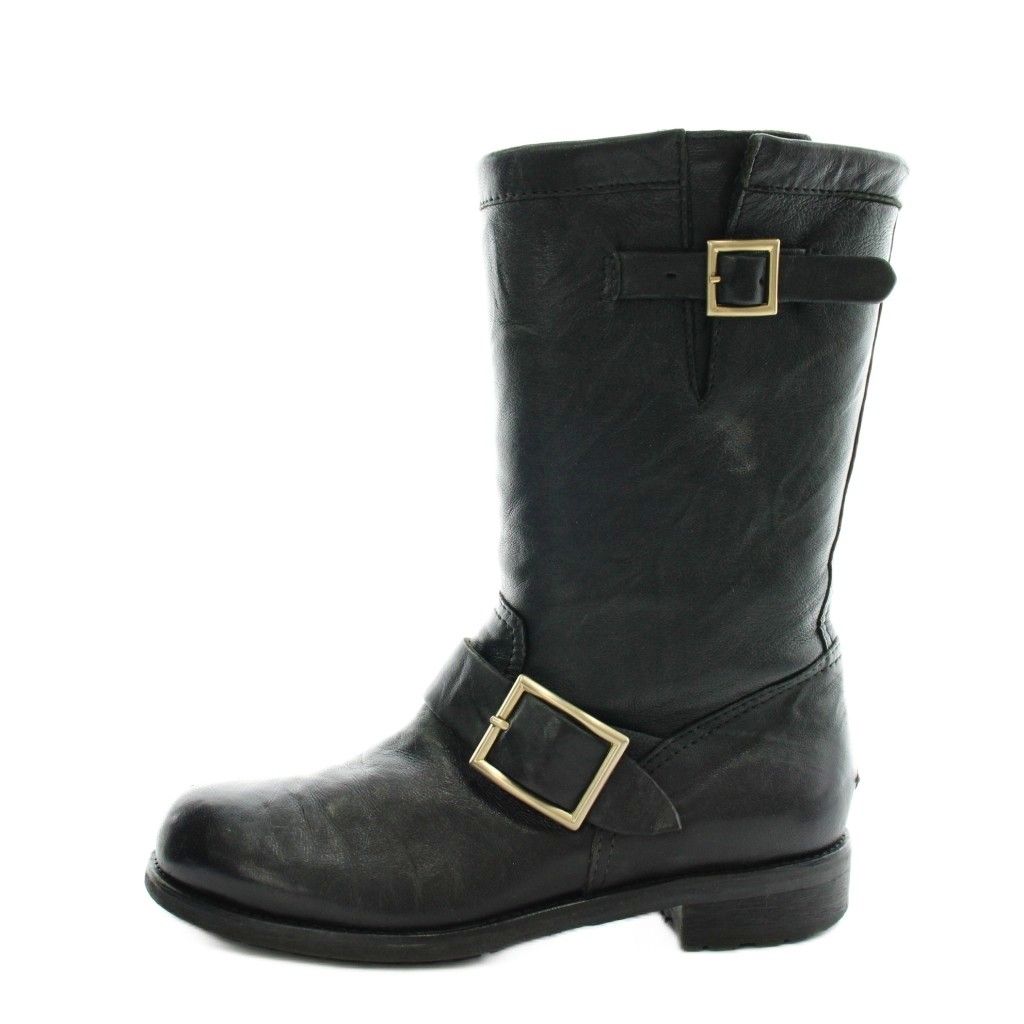 ジミーチュウ JIMMY CHOO エンジニアブーツ ショートブーツ ヒール レザー 36.5 黒 ブラック /AN44