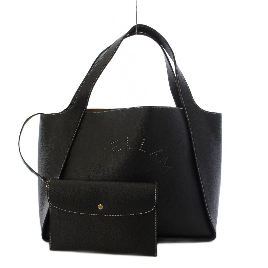 ステラマッカートニー STELLA McCARTNEY トートバッグ ハンドバッグ ポーチ パンチングロゴ エコレザー フェイクレザー 黒 ブラック 502793 /YT