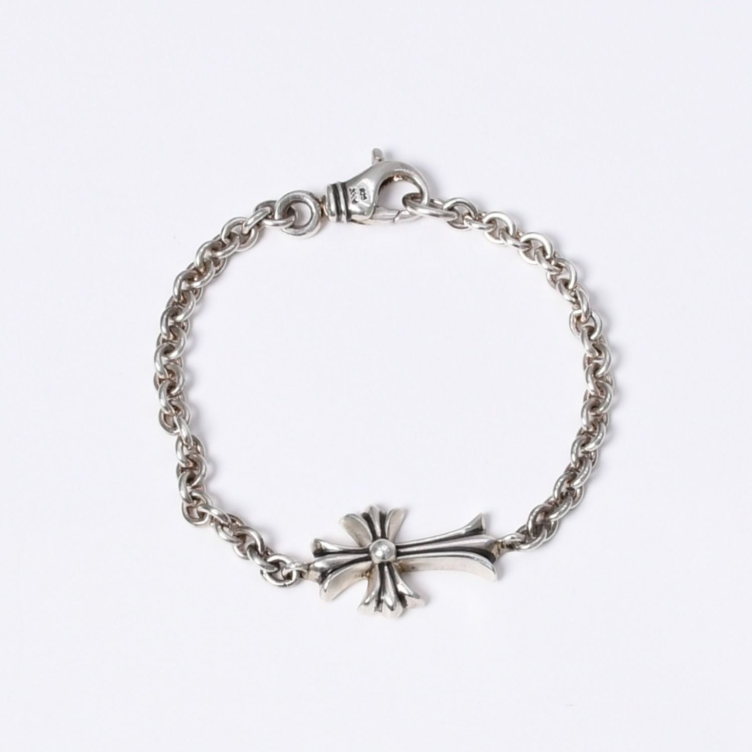極美品 CHROME HEARTS クロムハーツ タイニーCHクロス ブレスレット タイニーCHクロス シルバー925 NEチェーン 12.4g 中古 4a003804