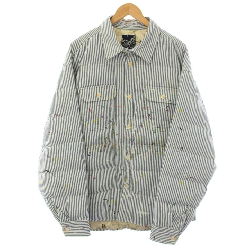 ビズビム VISVIM HELLION DOWN JKT DMGD ダウンジャケット ストライプ柄 4 青 0224905013008 /KH
