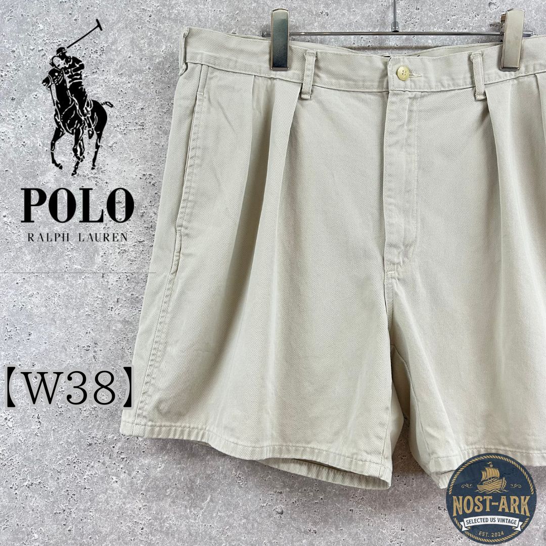 P5【Polo Ralph Lauren】ポロチノ 90s USA製 ツータック ショーツ スクエアタグ〔38〕
