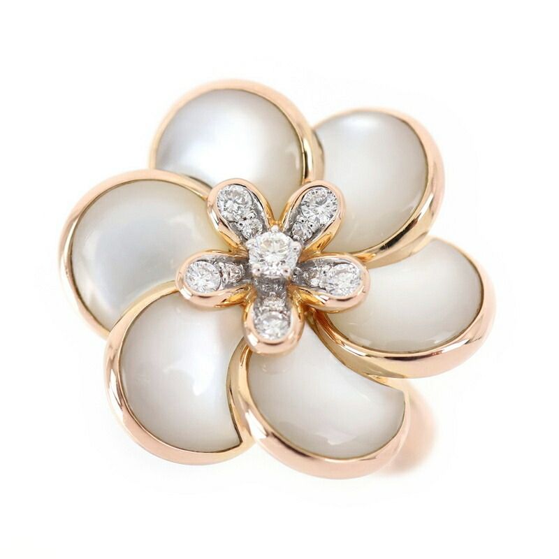 ポンテヴェキオ 指輪 18金 11.4g K18PG×WG ダイヤ 0.18ct シェル フラワーモチーフ 花 デザインリング ジュエリー アクトワン【中古】