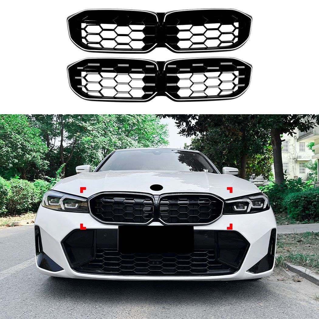 BMW 3シリーズ 3 Series G20 G21 2023年以降対応 LED発光フロントグリル フロントバンパー部装着 ABS製 スターダストデザイン オールブラック ブラックシルバー選択可 フロントフェイスを引き締めるスポーティ外装パーツ ドレスアップ用