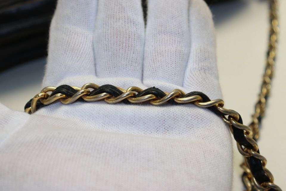 □CHANEL マトラッセ フリンジ GD金具 レザー チェーンショルダー 