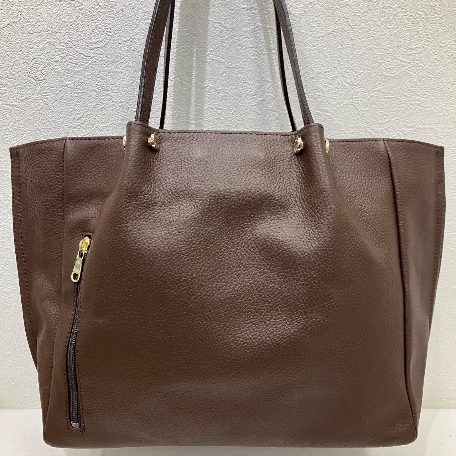 Y4368　【美品】　russet ラシット　ピンチレザートートバッグL　ダークブラウン　CE-1173　トートバッグ　レザー　無地　レディース　通勤　通学　仕事用バッグ　普段使い　ポケット多数