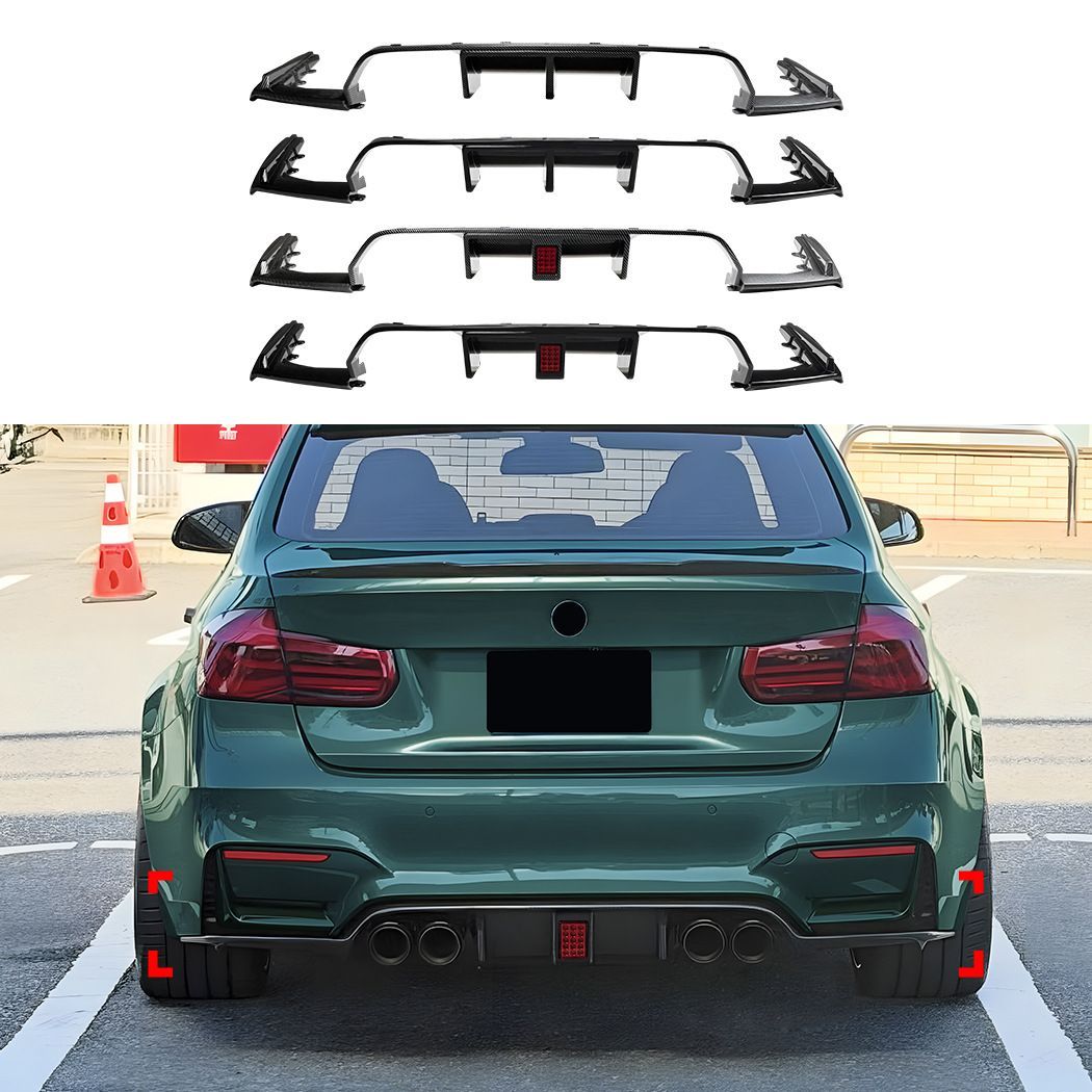 ビーエムダブリュー BMW M3 M4 F80 F81 F82 F83 2014-2019対応 リアリップスポイラー リアバンパー下部装着 ABS ピアノブラック カーボン調 LED付き LEDなし選択可 後ろ姿を引き締めるスポーティ外装パーツ ドレスアップ用