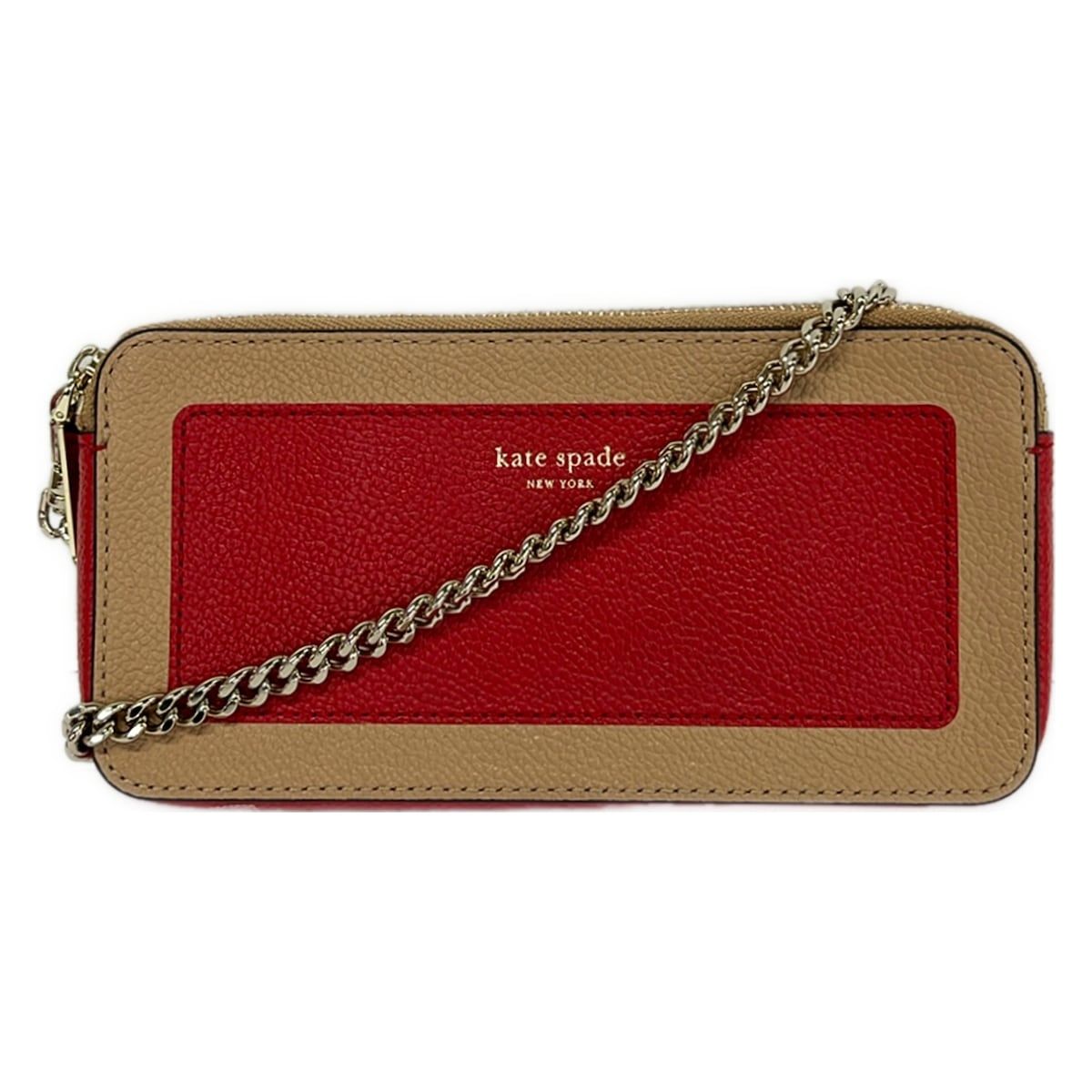 Kate spade(ケイトスペード) 財布 - PWRU7132 レッド×ベージュ チェーンウォレット レザー