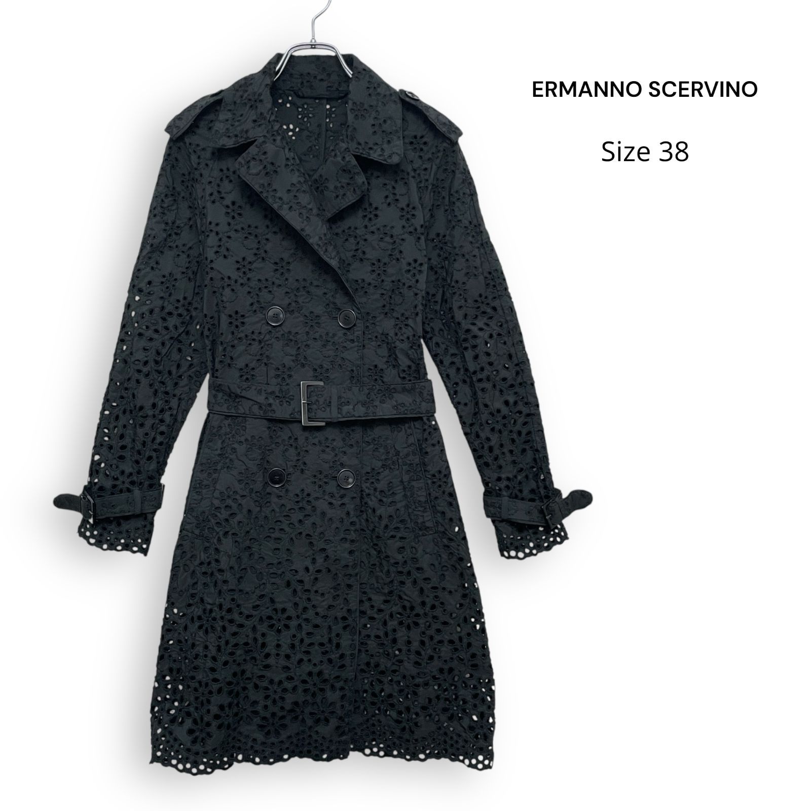 ERMANNO SCERVINO エルマンノ シェルヴィーノ 刺繍 レース トレンチコート ベルト付き Size38